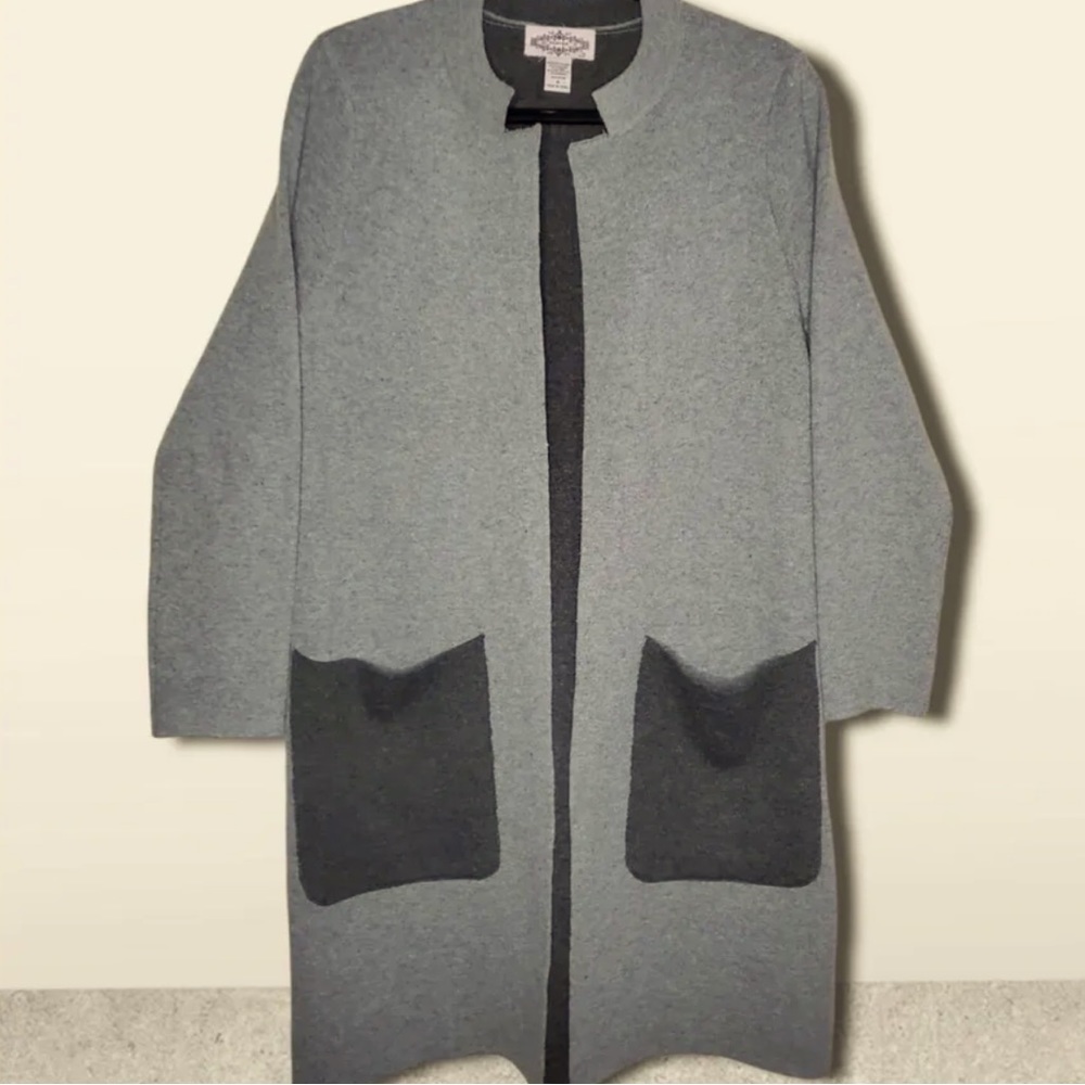 BRAND NEW OLIVER  Women's Medium Gray Wool Angora Open Front Long Cardigan Large